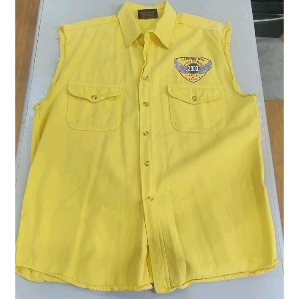 Biker Designs Vest Mens Large Yellow Laconia Bike Week Vintage Motorcycle 2003